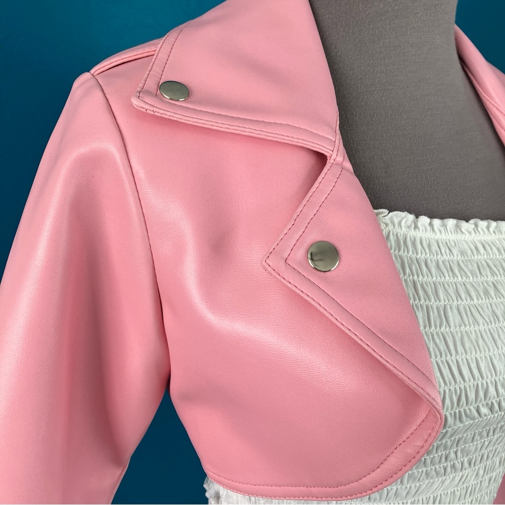 Pinup Couture Pink Vegan Leather Motorcycle Jacket Cropped Bolero Size XS - Picture 7 of 16
